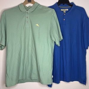 2 TOMMY BAHAMA SUPIMA COTTON GREEN BLUE POLOS